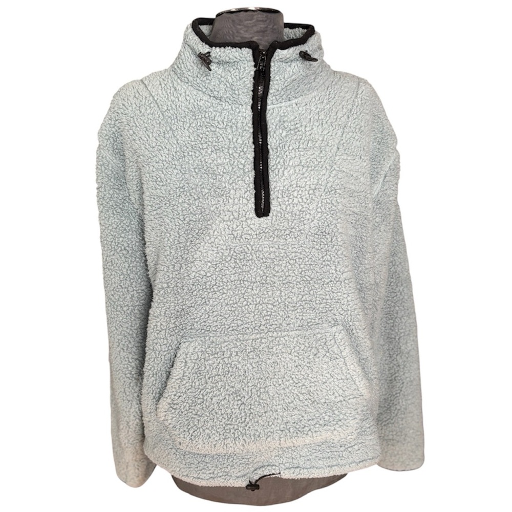 Women’s Light Blue Sherpa Pullover Sweater, Size L